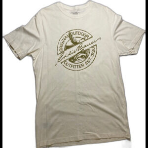 Beige Eddie Bauer Logo T-Shirt Men's Sz. Med